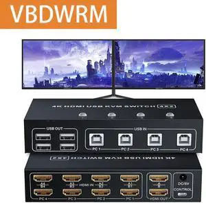 HDMI KVM Switch 4X2 Extended Display Converter Dual Monitor 4K@60Hz USB KVM Switcher for PC Monitor Mouse Keyboard Share