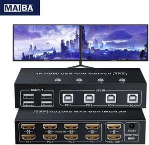 4 Port HDMI KVM Switch 4X2 Dual Monitor 4K@60Hz Extended Display USB KVM Switch 4 in 2 out for 4 PC Share Keyboard Mouse Monitor