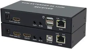 4K HDTV 120M KVM Extender HDMI-Compatible USB-A Keyboard Mouse 3.5mm AUX Aluminium Alloy Over CAT6 RJ45 Lan Ethernet Extender
