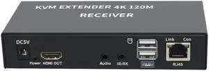 4K HDTV 120M KVM Extender HDMI-Compatible USB-A Keyboard Mouse 3.5mm AUX Aluminium Alloy Over CAT6 RJ45 Lan Ethernet Extender(With EU Plug)