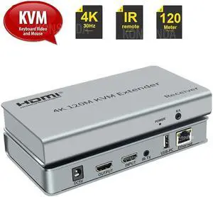 4K HDMI KVM Ethernet Extender over RJ45 Cat6 Cable 120M HDMI USB Extender Transmitter Support Mouse Keyboard for PC DVR Monitor
