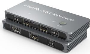 2 Port 8K USB C KVM Switch with DisplayPort Port Compatible with Thunderbolt 3/4 for 2xUSB-C PC to One DisplayPort Dual Monitor