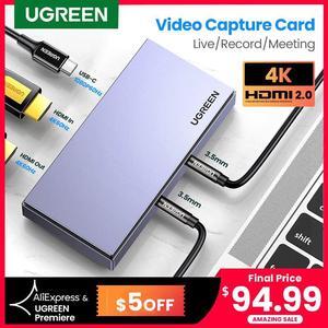 UGREEN Video Capture Card 4K HDMI to USB/USB-C HDMI Video Grabber Box for PS4 Switch Xbox Camera DVD Live Stream Record