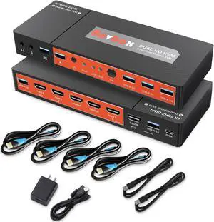 4K 60Hz HDMI KVM Switcher Box USB 3.0 HUB One Keyboard Mouse Control 2 Computer PC 2 Monitors 2 In 2 Out Dual Monitor Switcher