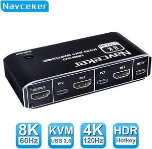 HDMI 2.1 KVM Switch 4K 120Hz HDMI USB 3.0 KVM Switch USB 8K 60Hz 1080@240Hz USB KVM Switcher HDMI with PC 2 Computer 1 Monitor