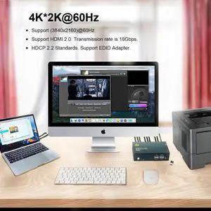 HDMI 4k 60Hz KVM 2 In 2 Out Dual Monitor Switcher Controls 2 Computers Or Laptop Monitors Dual Input Display No Driver Required