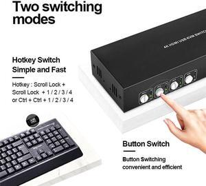 4 Port HDMI KVM Switch 4X2 Dual Monitor 4K@30Hz Extended Display USB KVM Switch 4 in 2 out for 4 PC Share Keyboard Mouse Monitor