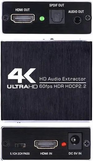 4K/60HZ HDMI Audio Extractor HDMI 2.0 Stereo Extractor Converter Optical TOSLINK SPDIF + 3.5mm Audio Splitter Adapter supports 3D HDR YUV4:4:4 3 EDID