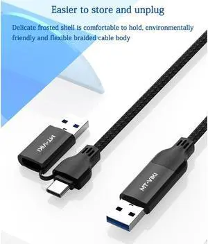 6.56ft USB + Type C Copy Line High Speed USB 3.0 PC to PC Online Share Sync Link Data File Transfer Bridge Cable Synchronize Cord (Sharing Mouse Keyboard)