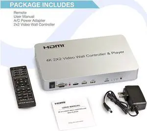 Expert Connect 2x2 Video Wall Controller with Media Player | 1080p, HDMI 1.4, HDCP1.4 Compliant | 1 HDMI Input & 4 Outputs | 4 Display Modes 2x2, 1x2, 1x4 Modes with 1 HDMI Input 4 HDMI Output