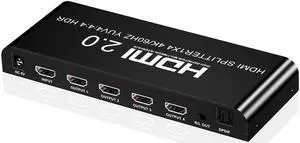 4K@60fs HDMI Splitter 1x4 HDMI 2.0 Splitter 4 Display (Same Time) 3.5mm Audio Output Optical SPDIF Toslink with Power Supply for HDTV Blu-ray DVD HD-DVD Players PS3 PS4 XBOX PC laptop