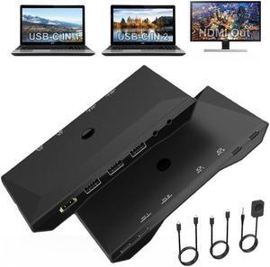 USB C KVM Switcher 4K @60Hz, 2 in 1 Out Type-C KVM Switch for 2 Computers Share 1 HDMI Monitor + 3 USB Input + 2 PD 60W Input + Audio Microphone Output, USB C KVM with 2 USB-C Cables and Wired Remote