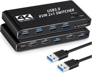4K@60 USB KVM Switch USB 3.0 Switcher HDMI KVM Switch 2 In 1 Out for 2 PC Sharing Keyboard and Mouse EDID / HDCP Printer