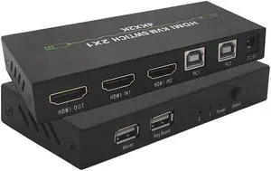 HDMI KVM Switch 4K@30Hz HDMI 1.4 , HDMI 2 In 1 Out ,2 Hosts Share 1 Monitor/Keyboard& Mouse Set Support Hotkey Switch Metal Shell