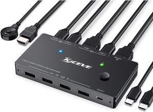 USB Type-C HDMI KVM Switch 4K@60Hz, USB C +HDMI Switch for 2 Computers Share 1 Monitor and 4 USB Devices,Compatible with Thunderbolt 3, with 100 W Power Delivery, Wired Remote and 3 Cables Included