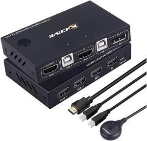 Displayport HDMI KVM Switch, DP+HDMI 2 Port KVM Switch, HDMI and Displayport USB Switch for 2 Computers Share One Set Keyboard Mouse Printer and One Monitor, 4K @30Hz with DP to HDMI Function