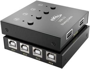 USB Switch Selector 4 Computers in Sharing 2 USB Devices Out Controller USB 2.0 Peripheral Switcher Box Hub for Mouse Keyboard PCs Scanner Printer with Button Swapping and 4 Pack USB A to B Cable