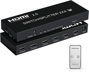 4K @60Hz HDMI Switch Splitter 2 in 4 Out with Remote, IHDAPP 2x4 HDMI Splitter Switcher 4K with SPDIF & 3.5mm Audio, Support 4K, 3D, 1080p, HDCP2.2, HDR 10 for PS4, Xbox, Fire Stick, etc