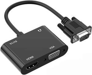 VGA to HDMI VGA Adapter,  VGA Splitter 1 VGA in HDMI VGA 2 Out (VGA HDMI Interface Display at The Same time), VGA to HDMI VGA Adapter for Computer, Desktop, Laptop, PC, Monitor, Projector