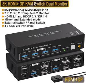 CKL DisplayPort 1.4 MST KVM Switch Dual Monitor 4 Port 4K 60Hz