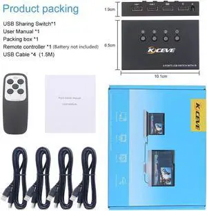 USB 2.0 Switch Selector, 4 in 4 Out USB HUB KVM Switcher for 4 Computers Sharing 4 USB Devices For Mouse, Keyboard, Scanner, Printer, With Remote control (Battery not included)