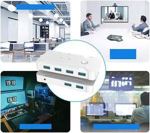 USB 3.0 KVM Switch Selector 2 in 4 Out, 4 Port 2 Computers Peripheral Switcher Adapter Hub for PC Printer Scanner Mouse Keyboard with One Button Switch Compatible with Windows/Mac/Linux System