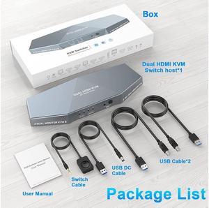 [New Model] 2 PCs Dual Monitor HDMI KVM Switch 4K, HDMI KVM Switch Dual Monitor Suitable for 2 Computers + 2 Monitors with Audio, USB Powered, Hotkey Switch, 4K Monitor hdmi Switch with Cables