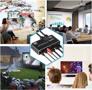4K @60Hz eARC HDMI Swtich Audio Extractor, 2x1 HDMI Audio Converter with Remote Control, 7.1CH Atmos/ eARC/ARC/ Optical Toslink SPDIF/ Coaxial/ 3.5mm Audio Out, Supports HDCP2.3, HDMI2.0b