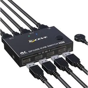 2-Port DisplayPort KVM Switch, 2 Port DP1.2 KVM Switch Two Computers One Monitor to Share Mouse,Keyboard,Printer,Scanner Support 4K @60Hz, 2 USB Cables and Wired Controller Included
