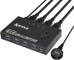 USB 3.0 Switch Selector 4 Port, 4 in 4 Out USB KVM Switcher 4 Computers Sharing 4 USB Devices, USB Peripheral Switcher for Keyboard Mouse Printer Scanner,with Wired Remote Button and 4 USB 3.0 Cable