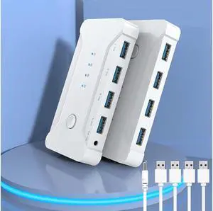 USB 3.0 Switch Selector 4 Port 4 Computers Peripheral USB Switcher Selector Hub for Mouse Keyboard Scanner Printer USB Disk PC USB KVM Switch with One Button Switch and 4 Pack USB Cable 1 DC Cable