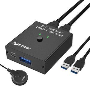 USB 3.0 Switch Selector, Bi-Directional USB Switch 2 in 1 Out / 1 in 2 Out, USB Switcher for 2 Computers Share Keyboard Mouse Scanner Printer, Desktop Controller and 2 USB3.0 Cables Included