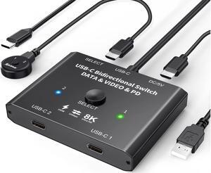USB C Switch 2 in 1 Out or 1 in 2 Out, Type-C Bi-directional Switcher Box for 2 Computers with C Port, Supports 4K @120Hz 8K @60Hz Video / 10Gbps Data Transfer, Notes: No Splitter Function