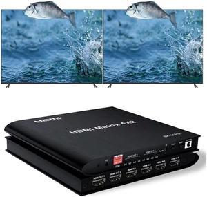 4x2 8K @60HZ HDMI Matrix Switcher, HDMI Matrix 4 in 2 Out 4K 120Hz HDR HDMI Splitter HDMI Scaler 8K 60Hz Sync, HDCP2.3 HDMI2.1 48 Gbps Matrix 4x2 with IR Remote and Power Adapter (US Standard)