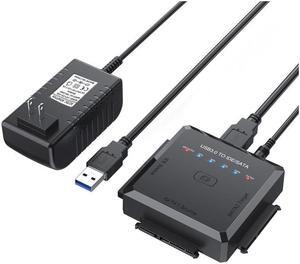 SATA/IDE to USB 3.0 Adapter, Hard Drive Adapter Cable for Universal 2.5/3.5 Inch IDE/SATA w/One Touch Backup, External Hard Drive Reader for 2.5" 3.5" SSD HDD CD/DVD Optical Drives w/12V/2A Adapter