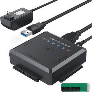 USB 3.0 to SATA IDE Adapter Cable w/One Touch Backup, External Hard Drive Reader for Universal 2.5" 3.5" SSD HDD CD/DVD Optical Drives, Data Recovery Converter w/12V/2A Power Adapter