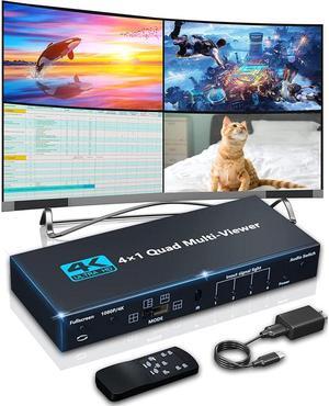 4K HDMI Multiviewer Switch 4x1, HDMI Quad Seamless Switcher/Screen Divider 4 in 1 Out with IR Remote Control, Support 4K, 1080P, HDCP 1.4 and 5 Display Modes for Security Camera, PS4, Laptop, Monitor