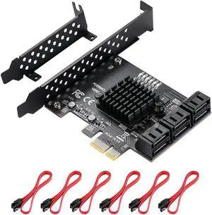 Amify PCIe SATA Card 6 Ports, with 6 SATA Cables and Low Profile Bracket, 6 Gbps 1X SATA 3.0 PCIe Card,Support 6 SATA 3.0 Devices(ASM1166 Chip