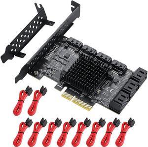 Amify PCIE 4X SATA Card 10 Ports,6 Gbps SATA 3.0 Controller PCIe Expansion Card ,Non-Raid,Support 10 SATA 3.0 Devices,with Low Profile Bracket and 10 SSystem Disk, Support 8 SATA 3.0 Devices(SA3014)