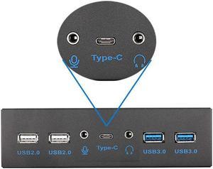 5.25 Inch Front Panel 7 Ports USB Hub w/ HD Audio & Microphone, USB 3.2 Gen 2(10Gbps) Type-C,2 x USB 3.0 & 2 x USB 2.0 ,3.5mm Audio & Mic ,USB Motherboard Header to PC Case Expansion Adapter