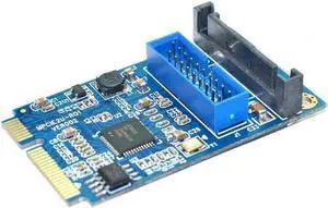 Amify Motherboard Mini PCI Express to Dual USB 3.0 20-pin Expansion Card Adapter,Mini PCIe PCI-e to 2 ports USB 3.0 w/ SATA power
