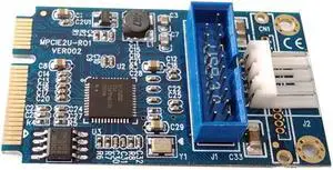 Amify Motherboard Mini PCI Express to Dual USB 3.0 20-pin Expansion Card Adapter,Mini PCIe PCI-e to 2 ports USB w/ Molex 4-pin Power