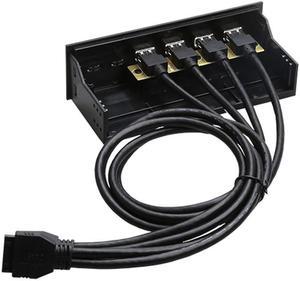 PC computer 5.25 inch front panel  4 Ports USB 3.0 Hub Splitter, 60CM Dual 2 x USB 3.0 Type A Female to 20pin Cable -Black Plastic