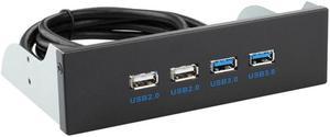 USB 3.0 2 Ports + USB 2.0 2 Ports  5.25 inch Metal Front Panel USB Hub,Motherboard USB 20 pin to 2 x USB 3.0, 10 pin to 2 x USB 2.0 Spliter Adapter Cable w/ 5.25 inch Metal Bracket