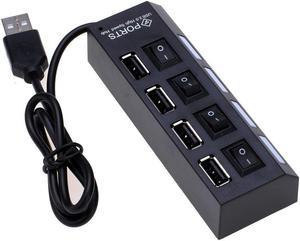 High Speed 480Mbps 4 Port USB 2.0 Hub  w/ Individual Power Switches and LEDs,USB Splitter Adapter Port For Laptop PC Computer Peripherals Accessories