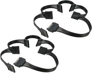 SATA Power Cable Splitter Adpater 600mm (2Pack), 5x 15pin Serial ATA Power Cable Splitter 1 to 5, Black