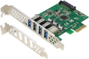 4 Port USB 3.0 PCIe Card 5Gpbs, PCI-e to USB3.0 Expansion Adapter Card Controller, Low Profile Bracket, for Windows 11, 10, 8.x, 7, Vista, XP Desktop PCs