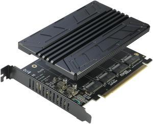 Quad M.2 NVMe to PCIe 16x Adapter, 4 Port NVMe SSD Slot Converter to PCI-e 4.0 x16 Host Controller Expansion Card Adaptor High Speed 4x32Gbps For M Key NVMe SSD (PCI-e Bifurcation Required)