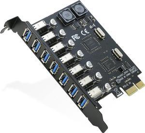 PCIE USB 3.0 Card 7 Ports High Speed 5Gbps, PCI-E Expree to USB3 Expansion Adapter Card Controller for Windows 11/10/8/7/XP/Vista