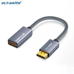 Displayport to HDMI Adapter 4K@60Hz Gold Plated DP to HDMI 2.0 Video Display Converter for Desktop PC HDMI Connector Adapter 7.87  Male to Female Cable